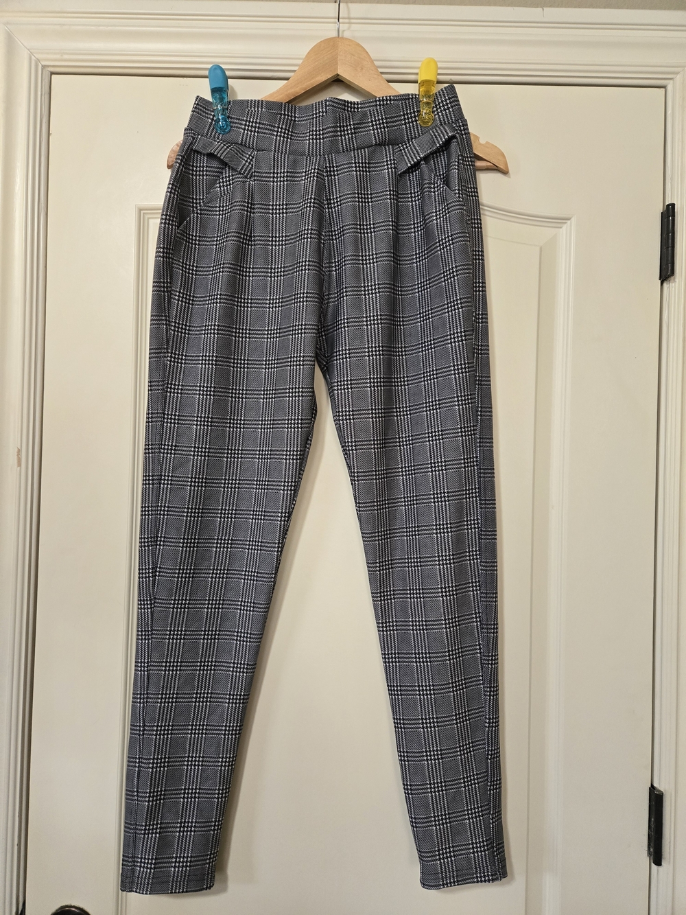 Women's Black & White Plaid Skinny Pants Business Casual Fall Dressy